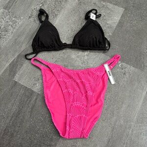 Victoria’s Secret PINK bikini, bathing suit, black top with hot pink bottom. NEW